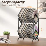 RUILALIFE 2-Tier-Vinyl-Record-Storage-Holder With Dividers, 200 LPs Albums Storage Rack Shelf, Steel Music Records Display Shelf Organizer For Book, Magazine, Files,Matte Black RUILALIFE