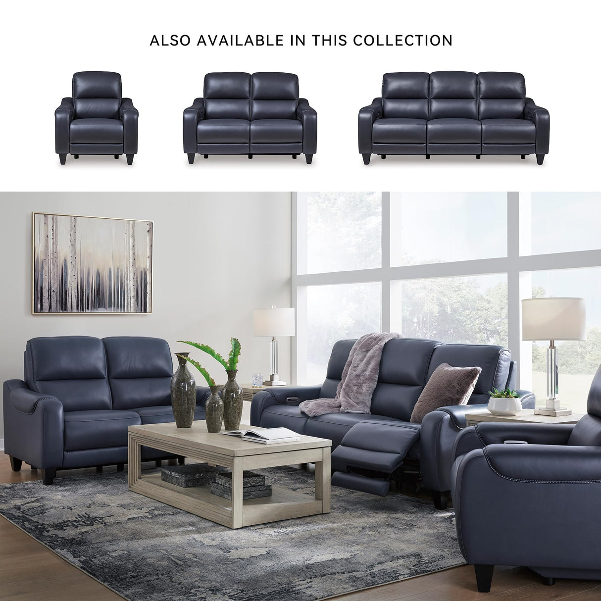 Signature Design by Ashley Mercomatic Contemporary Leather Match Wall Hugger Power Reclining Loveseat with Adjustable Headrest and USB Ports, Blue Signature Design by Ashley