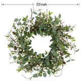 Christmas Wreath, Christmas Wreaths for Front Door, Winter Eucalyptus Wreath with Pine Cone and White Berry Wreath for Indoor Outdoor Farmhouse Wall Window Home Decoration. Furisin