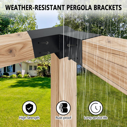 DEVALLEY 3-Way T-Shape Pergola Bracket Kit,Woodwork Brackets with Screws for 4x4(Actual:3.5"x3.5") Wood Beams for Patio Pergola,Log Cabin Gazebo W/Hardware(1Pack) - WoodArtSupply