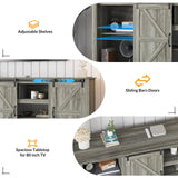 GarveeHome 70" Farmhouse TV Stands for 80" TVs, Rustic Wooden Entertainment Center with Adjustable Shelves & Sliding Barn Door, TV Console Table with Open Storage for Home, Dark Grey GarveeHome