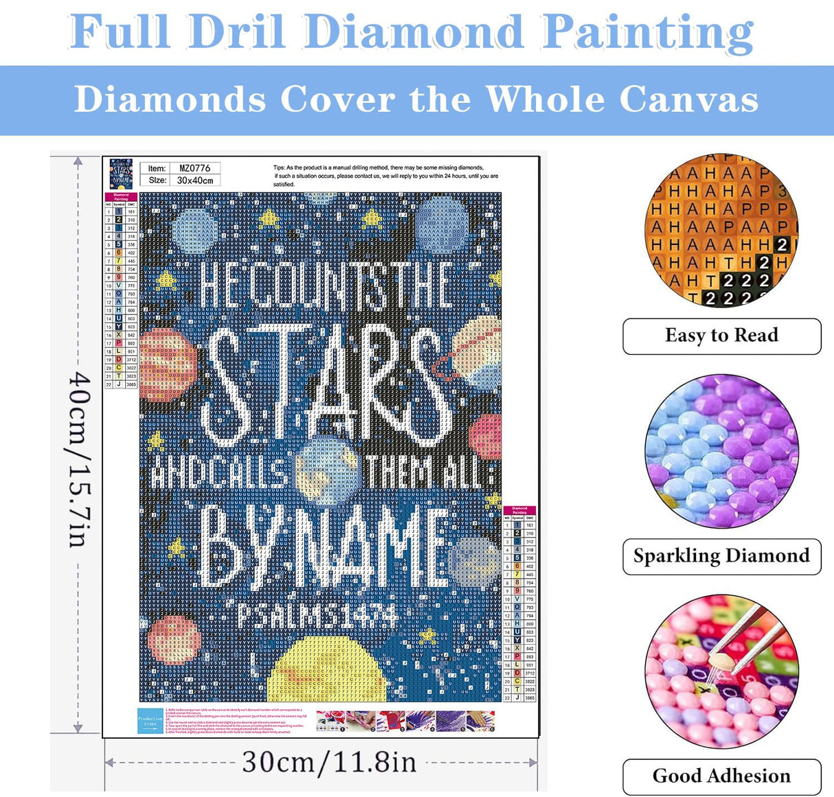 5D Diamond Art Kits for Adults, Psalms Diamond Painting for Beginners, Space DIY Diamonds Gem Art for Decorating Home Walls and Holiday Gifts 12×16 Inch Generic