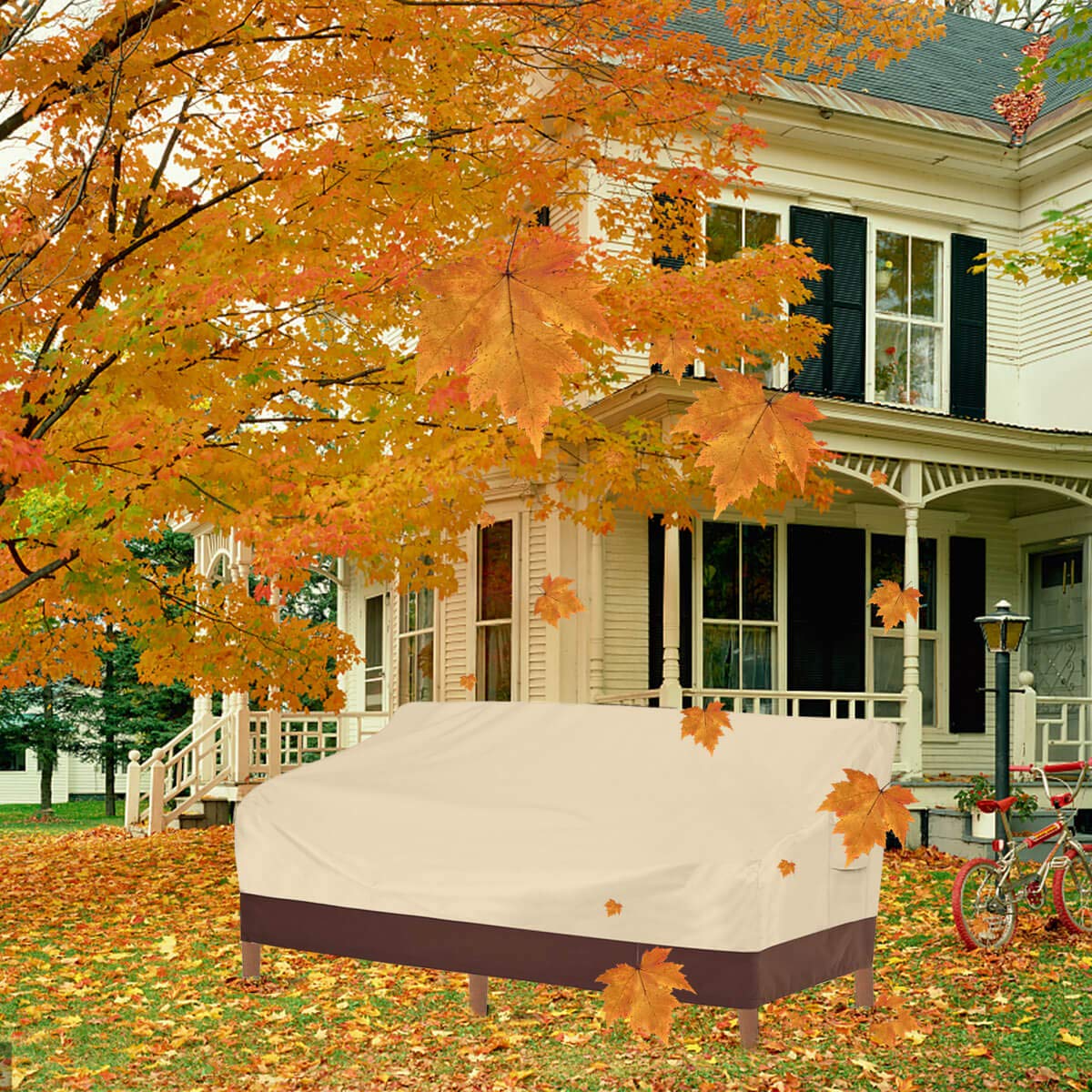 Vailge Heavy Duty Patio Sofa Cover, 100% Waterproof 3-Seater Outdoor Sofa Cover,Lawn Patio Furniture Covers with Air Vent and Handle,79" Wx 37" Dx 35" H,Beige&Brown Vailge