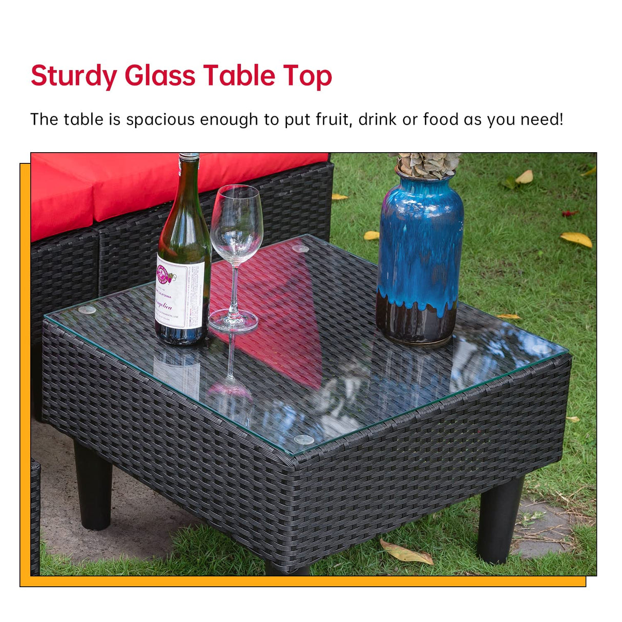 FDW Patio Furniture Sets 5 Pieces Outdoor Wicker Conversation Set Sectional Sofa Rattan Chair for Outdoor Backyard Porch Poolside Balcony Garden Furniture with Coffee Table,Red Cushion FDW