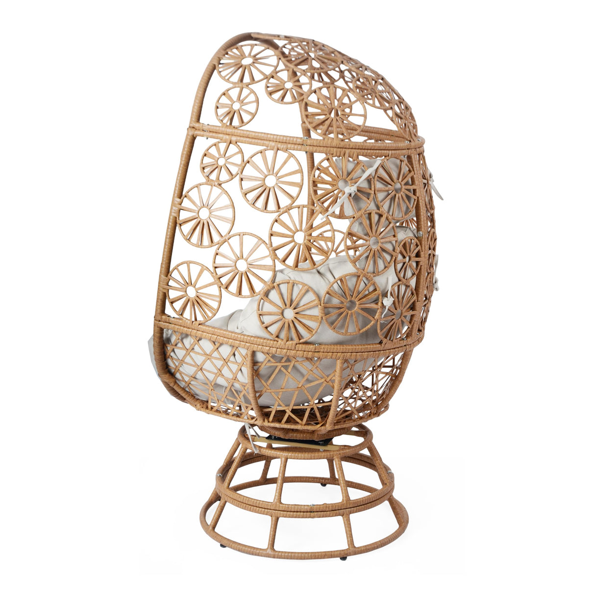 Christopher Knight Home Gary Patio Woven Faux Rattan Swivel Egg Chair, Outdoor Iron Frame Wicker Lounge Chair/Papasan/Basket Chair, Removable Cushion, Head Support, Weather Resistant, Brown+Beige Christopher Knight Home