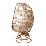 Merax Outdoor Patio Wicker Swivel Egg Chair with Beige Cushion, Outdoor Rattan Basket Egg Chair for Garden, Lawn, Bedroom, Brown+Beige Merax