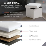 Ornavo Home Small Storage Ottoman Foldable Collapsible Cube Square Linen Ottoman Foot Rest Stool Seat, for Living Room, Bedroom, Home Office, Dorm - 12 x 12 x 12, White Ornavo Home