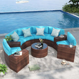 OC Orange-Casual Half Moon Patio Furniture Sectional Set, Curved Outdoor Sofa, All-Weather Wicker Chair and Round Coffee Table, Turquoise Cushions, 11 Pieces (Pillows & Waterproof Cover Included) OC Orange-Casual
