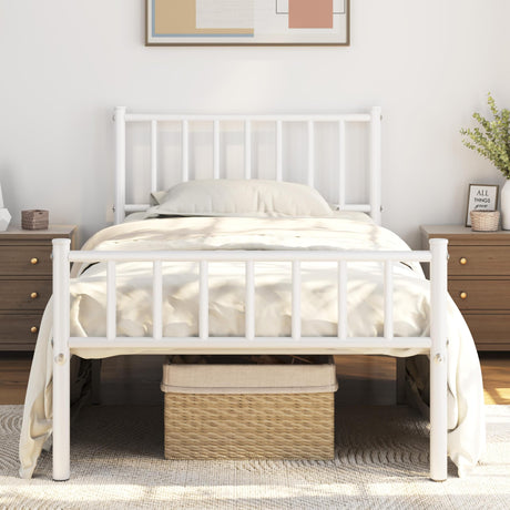 Yaheetech Twin Size Bed Frame Metal Platform Mattress Foundation with Spindle Headboard & Footboard/No Box Spring Needed/14 Inch Underbed Storage/Firm Support Easy Set up Structure, White Yaheetech