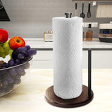 Wood Paper Towel Holder Countertop, OBODING, Farmhouse Kitchen Paper Towel Holders Stand with Real Wooden Base, fits Standard and Jumbo Size Paper Towels (Dark Brown) OBODING