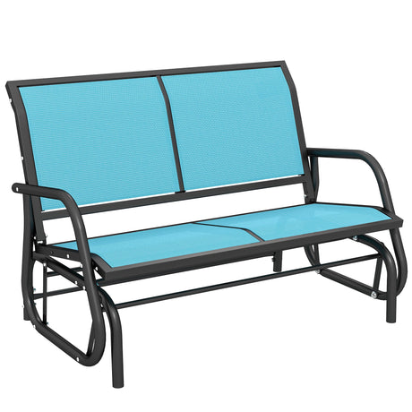 Outsunny 2-Person Outdoor Glider Bench, Patio Double Swing Rocking Chair Loveseat w/Powder Coated Steel Frame for Backyard Garden Porch, Blue Outsunny