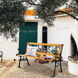 Giantex 50'' Patio Park Garden Bench, Outdoor Furniture Rose Cast Iron Hardwood Frame Porch Loveseat for 2 Person Outdoor Clearance Giantex