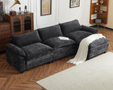 Karl home 122" Sectional Couch 3-Seat Deep Sofa Couch with Ottoman Modern L Shape Sectional Sofa Chenille Upholstered for Living Room, Apartment, Studio, Office, Black Karl home
