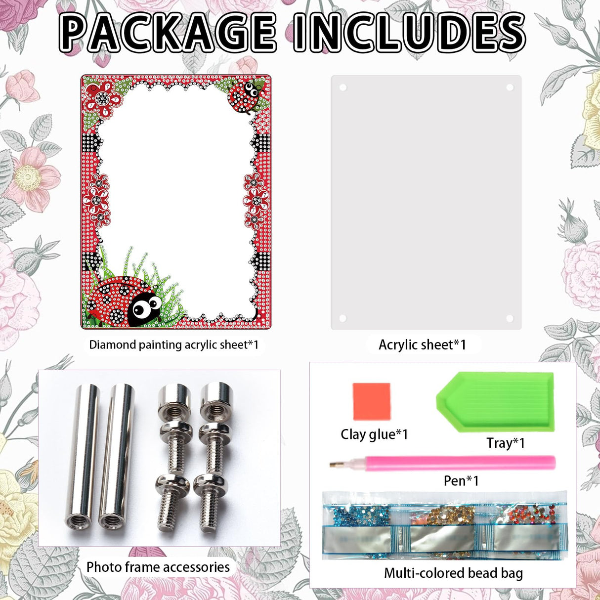 5D Diamond Art Painting Kits with Stand, Diamond Art Photo Frames for Desktop, Special Shape Crystal Rhinestones Kits for Living Room Office Table Decor (Ladybug Red) antor