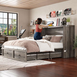 AMERLIFE Queen Murphy Bed with Storage & Charging Station, Farmhouse Murphy Cabinet with Foldable Panel, Noisy Free, for Living Room, Guest Bedroom, Office, Rustic Gray AMERLIFE