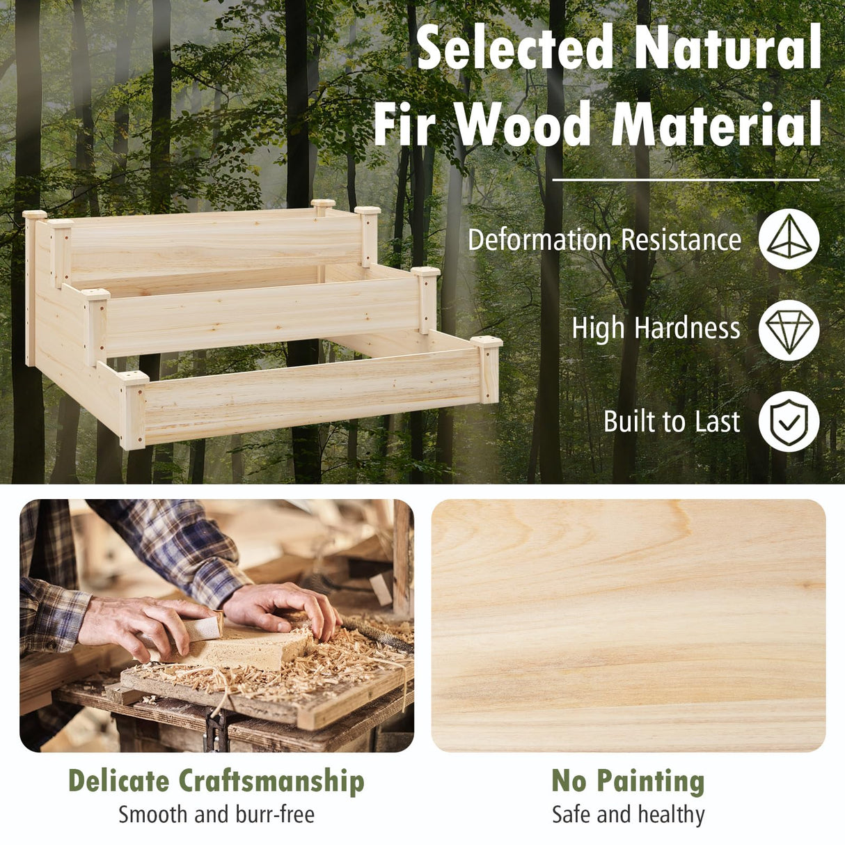 Toolsempire 3-Tier Raised Garden Beds Outdoor, Fir Wood Raised Garden Bed Planter Box, Flower Bed Wooden Planter Kit for Gardening, Vegetable & Herb Toolsempire