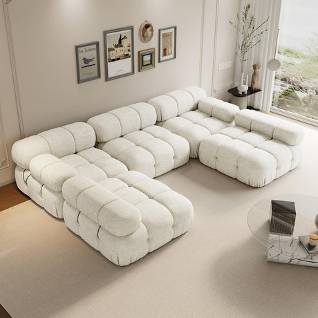 Jocisland Oversize 150'' Modular Compression Sectional Sofa Couches for Living Room Apartment, L Shaped Cloud Couch with Reversible Chaise Ottoman, Comfy Modern 5 Seater Boucle Floor Loveseat, Beige Jocisland