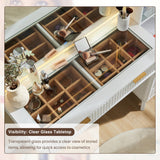 T4TREAM 48" Fluted Makeup Vanity Desk with Large 36" Mirror and Lights, Modern Glass Top Big Vanity Table with 5 Drawers & Adjustable Shelves, Dressing Table Set w/Charging Station for Bedroom, White T4TREAM