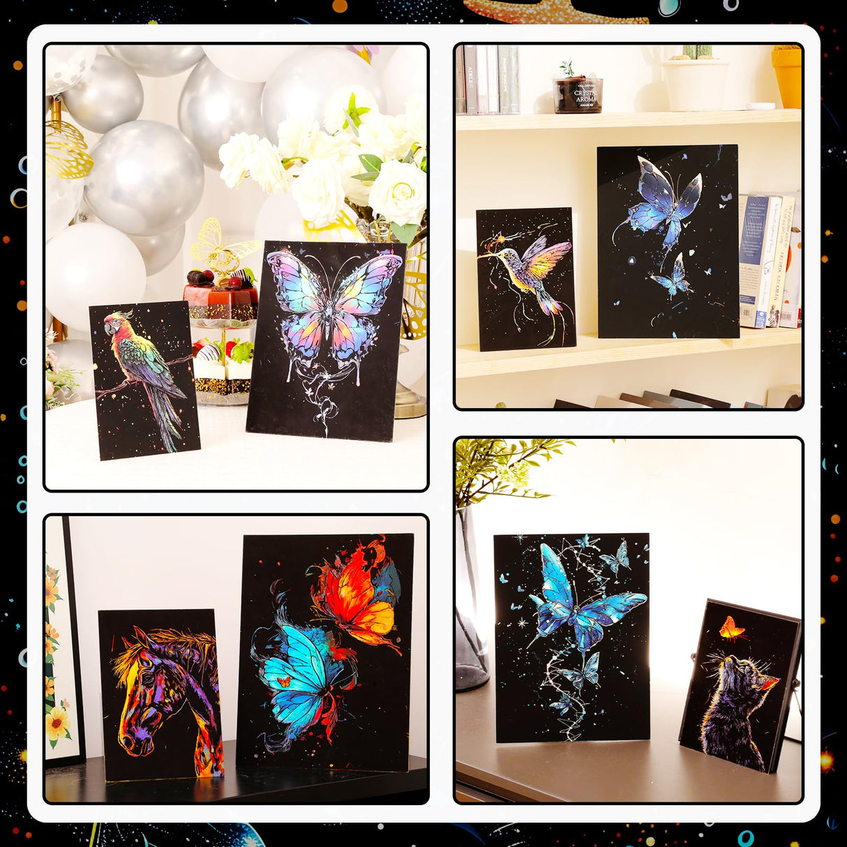 Gersoniel 8 Pack Glow in The Dark Scratch Art for Adult Rainbow Painting Paper Sheet with Pen/Cleaning Brush Noctilucent Engraving Scratchboard for Adults Gift Craft for Gift, Stress Relief Gersoniel