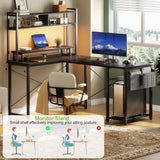Besiost Small L Shaped Desk Gaming Desk with Power Outlets, 48" Reversible L Shaped LED Computer Desk with Monitor Stand & Storage Shelf, Corner Gamer Desk Home Office Desk with Storage Bag, Black Besiost