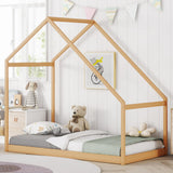 Merax Kids Twin Bed Frame with Rooftop, Montessori Wooden House Design, Sturdy and Easy to Assemble Merax