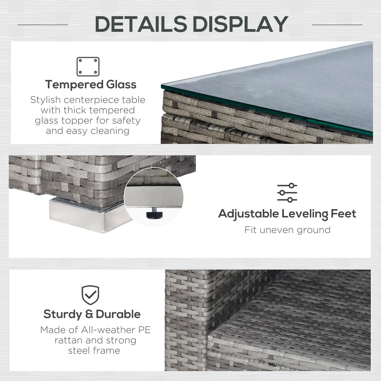 Outsunny 4 Piece Wicker Patio Furniture Set with Cushions, Outdoor Sectional Furniture with 2 Sofa, Loveseat, and Glass Top Coffee Table, Conversation Sofa Sets for Garden, Black Outsunny