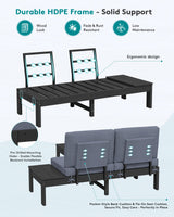 SERWALL HDPE Patio Furniture Set, All-Weather Outdoor Sofa Set, Seats 4, Patio Conversation Set, Modular Outdoor Sectional Furniture for Garden, Porch and Backyard, Black Frame with Grey Cushion SERWALL