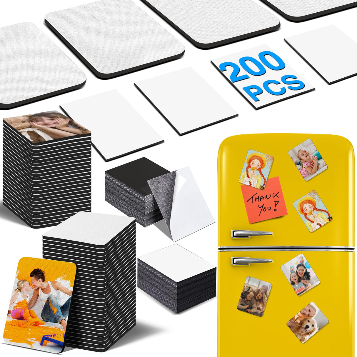 200Pcs Sublimation Magnet Blanks Set,Personalized Sublimation Refrigerator Magnet for Home Kitchen Microwave Oven Decor&Office Calendar with 100PCS Blank Rubber Pad(6x8cm), 100PCS DIY Soft Magnetic NEOACT