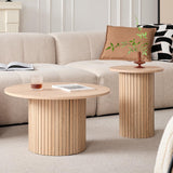 Lecafur HL Round Nesting Coffee Tables Set of 2 -φ27.6 Large Short + φ15.8 Small Tall Boho Circle Side Tables with Fluted Drum Design Lecafur HL