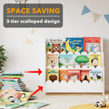 SpaceAid 3-Tier Scalloped Bookshelf, Montessori Bookcase for Toddlers, Wooden Book Shelf Organizer Display Furniture for Kids Rooms, Playroom, Nursery and Classroom, White SpaceAid