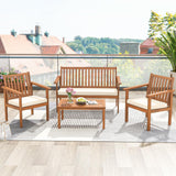 Tangkula 4 Piece Patio Wood Furniture Set, Acacia Wood Sofa Set w/Loveseat, 2 Chairs & Coffee Table, Soft Seat Cushions, Outdoor Wood Furniture Set for Porch, Yard, Balcony (Off White) Tangkula