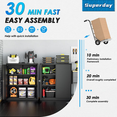 Superday 36" Locking Garage Storage Cabinet, Black Metal Storage Cabinet with Locking Doors and Adjustable Shelves, Steel Lockable Cabinets, Tool Cabinets for Home Office Garage School Superday