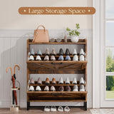 MU Shoe Storage Cabinet with 2 Flip Drawers, Freestanding Shoe Rack Cabinet with Metal Legs, Hidden Shoe Organizer Cabinet for Entryway, Living Room, Rustic Brown MU