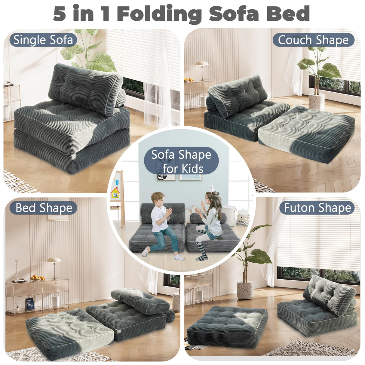 LFCREATOR Folding Sofa Bed,Convertible Sleeper Chair for Adults, Folding Sofa Bed Foam Filling Couch with Pillow，Sleeper Chairs Single Size Floor Mattress LFCREATOR