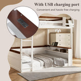 Harper & Bright Designs Low Bunk Bed with Storage Shelves, Wood Bunk Bed with USB Charging Station and LED Light, Queen Over Queen Bunk Beds for Adults, Kids, Teens, White Harper & Bright Designs
