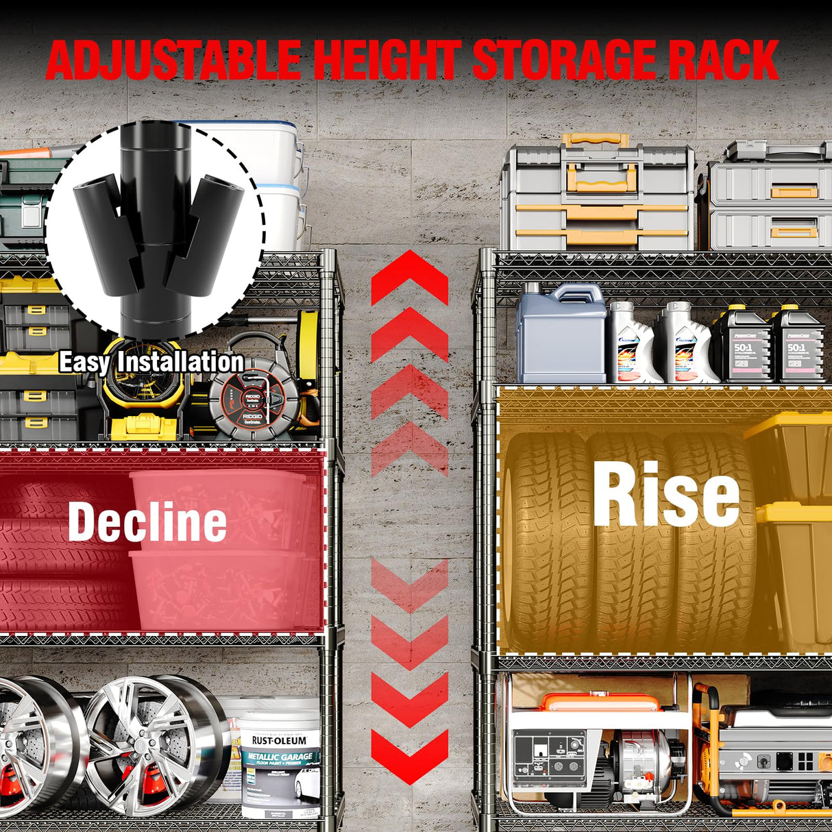 71"H x 59"W Storage Shelves 2640LBS Wire Shelving Rack with Wheels, 4-Tiers Heavy Duty Garage Shelving Metal Storage Shelves with Adjustable Shelf, for Kitchen Pantry Garage Commercial Industrial Tioutbot