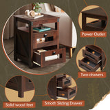 WLIVE Nightstand with Charging Station, Farmhouse End Table, Side Table with 2 Mesh Drawers Storage & Open Shelf, Rustic Wooden Cabinet Night Stand for Living Room, Bedroom, Espresso WLIVE