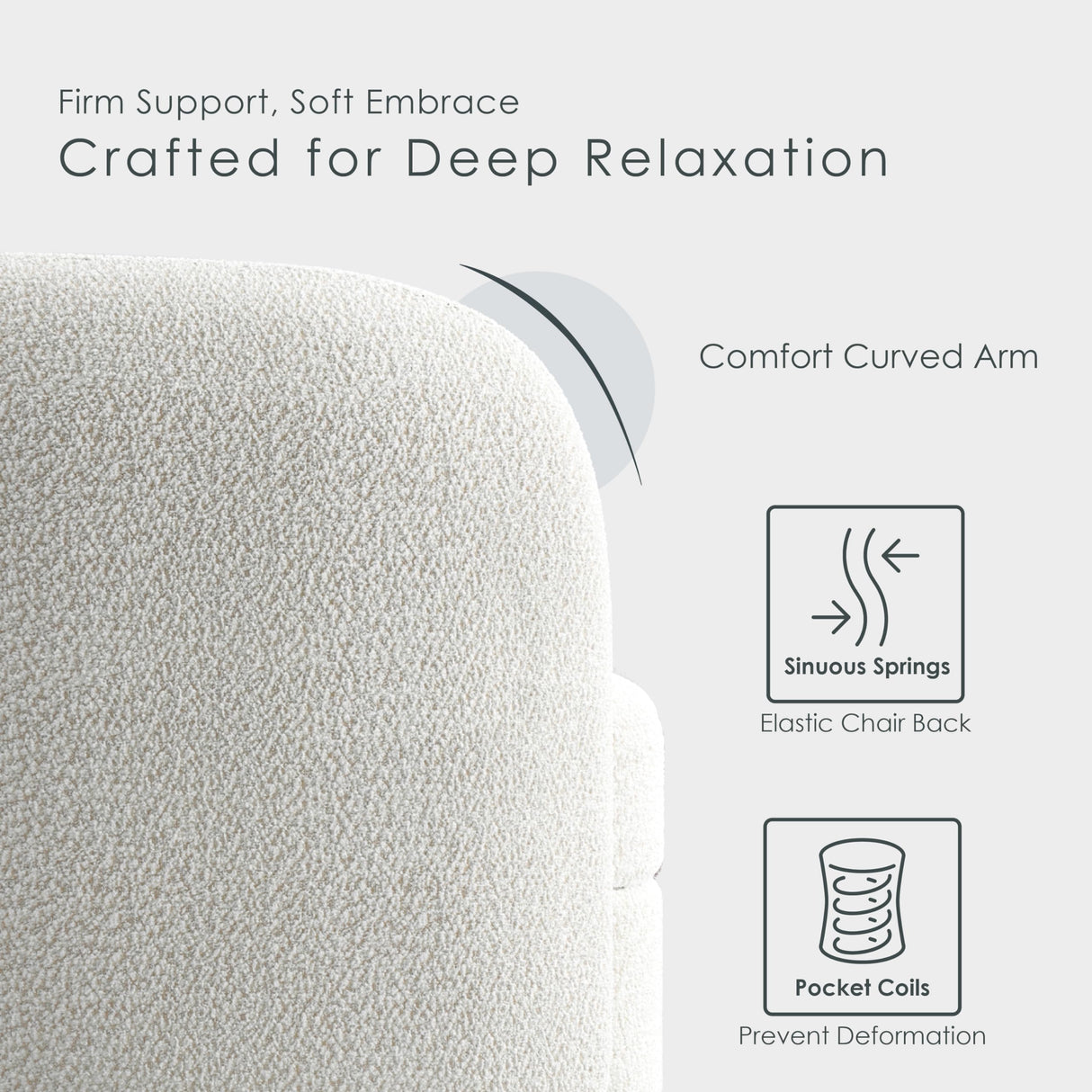 Furniture of America Nimiane Modern Boucle Sofa Couch with Curved Arms and Wooden Legs, Comfy Fabric Upholstered 3 Seater Couch for Living Room, Bedroom, Home Office, Off-White Furniture of America