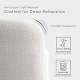 Furniture of America Nimiane Modern Boucle Sofa Couch with Curved Arms and Wooden Legs, Comfy Fabric Upholstered 3 Seater Couch for Living Room, Bedroom, Home Office, Off-White Furniture of America