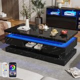 47.2 inch Modern High Glossy LED Coffee Table with 2 Sliding Drawers, Double-Layer Center Tables with LED Lights for Livings Room Furniture, Black chartustriable