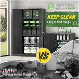 Greenvelly Metal Storage Cabinet, 72" Black Steel Garage Cabinet with Doors and Adjustable Shelves, Metal Cabinet with Lock,Garage Cabinets and Storage System for Garage,Home Office,School Greenvelly