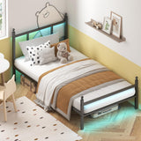 Fixwal Twin Bed Frame with Charging Station, Metal Bed Frame with Port and Outlet, Black Fixwal