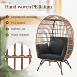Yaheetech Egg Rattan Chair, Indoor/Outdoor PE Rattan Egg Basket Lounge Chair w/ 4 Cushions, Oversized Egg-Shaped Chair w/Metal Frame Stand for Patio, Backyard, Living Room - Light Brown/Black Yaheetech