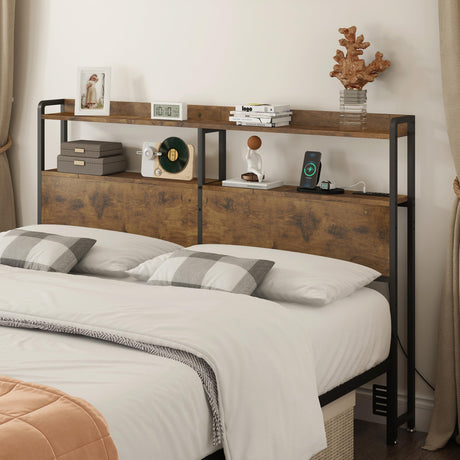 METYERRY Headboard for Queen Size Bed Frame with Storage, Height Adjustable, Headboards with Outlets, USB Ports, Type-C, LED Light, Sturdy and Stable Headboard, Queen Size,Bed Frame NOT Included METYERRY