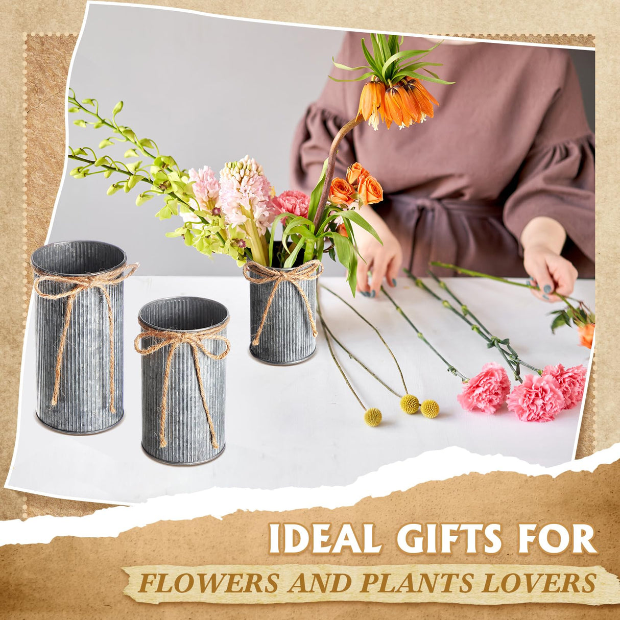 Zonon 3 Pcs Farmhouse Vase Decor with Twine Bow 4.33" Galvanized Flower Bucket 5.91" Metal Pots 7.09" Rustic Decorated Vases for Artificial Flowers Home Table Weddings Decor (Black) Zonon