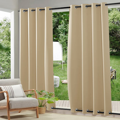 RYB HOME 2 Panels Outdoor Patio Curtains - Weighted Waterproof Drapes Blackout Shades Thermal Insulated Privacy Windproof Draperies for Gazebo Porch Sliding Door, Biscotti Beige, W52 x L84 - WoodArtSupply