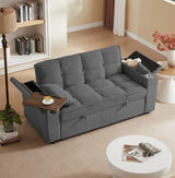 oaaktu ﻿ Large Size Convertible Sleeper Sofa Bed,Polka dot Velvet Pull Out Futon Couch with Storage handrails & Rotating Side Tables,Convertible Sofa Couch for Living Room,RV (Dark Grey) oaaktu