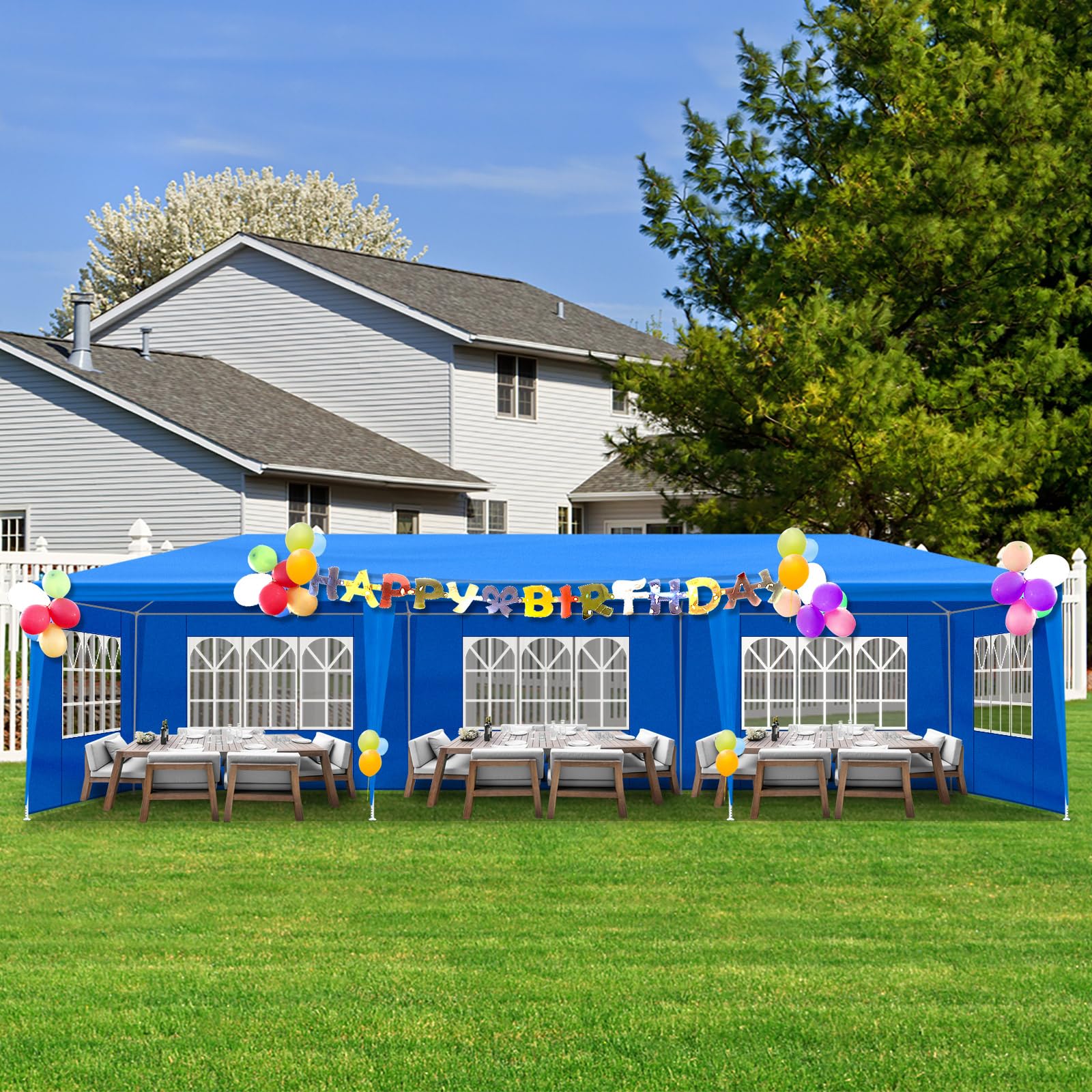 10x30FT Blue Party Tent Outdoor Canopy Tent Heavy Duty Wedding Tent Waterproof Patio Gazebo Tents for Parties with 8 Removable Sidewalls Perfect for Holiday Birthday Graduation BBQ - WoodArtSupply