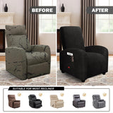 Jcones 3 Pieces Plush Fabric Extra Small Recliner Chair Covers Stretch Recliner Slipcover for Lazy Boy Wide Recliner Chair Washable (Black) Jcones