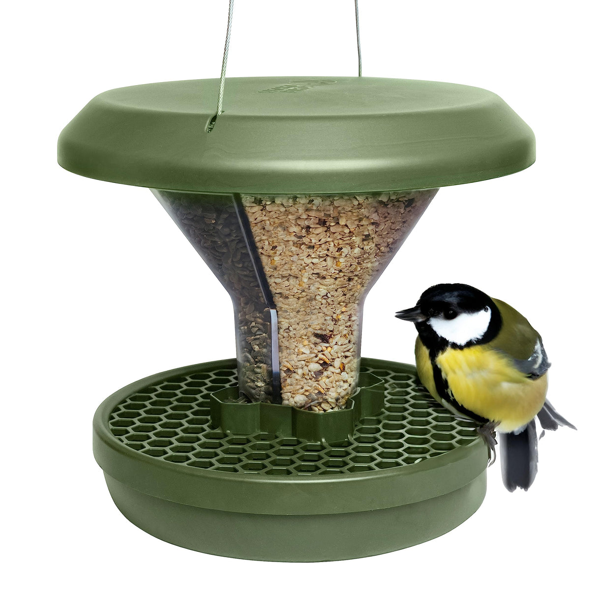 SWISSINNO Bird Feeder Davos Smart Birds. Feed Birds, not Mice & Rodents! Robust & Reliable for Hanging. Dual Food Chambers. Made in EU. Green SWISSINNO